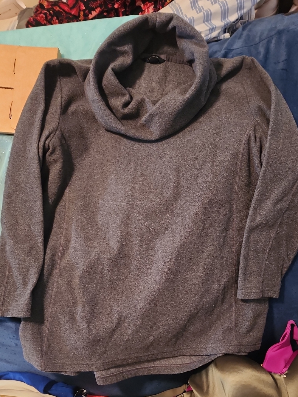 1X 16W-18W Lands' End Gray Cowl Neck Fleece Top